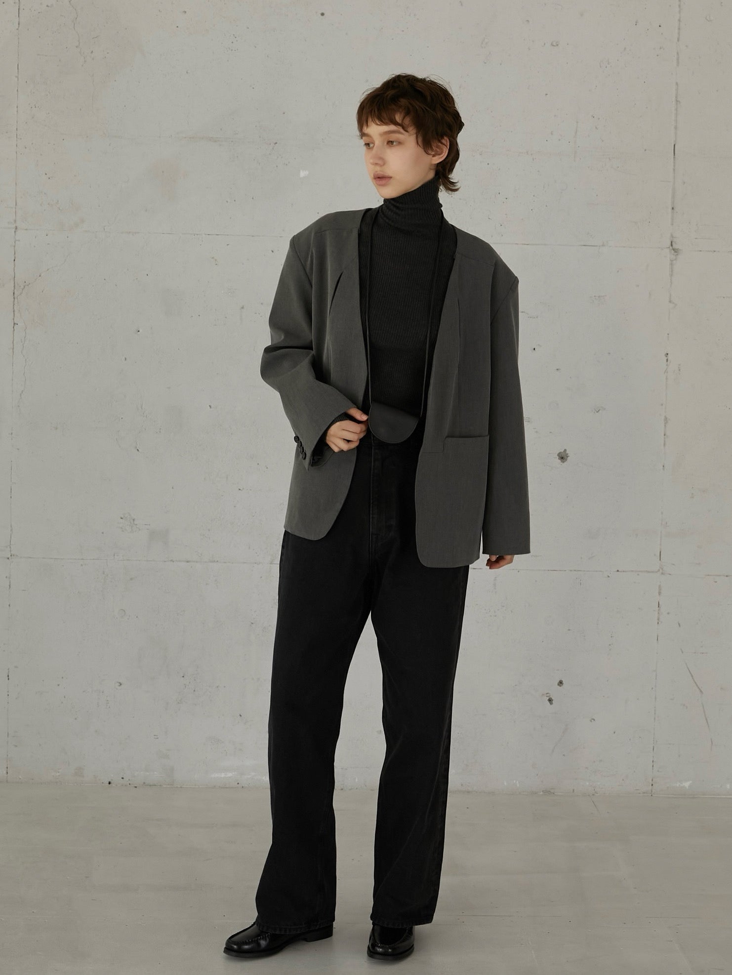 ジャケット・アウター LA PEAU DE GEM halfsleeve hole jacket no collar hole jacket – LA PEAU DE GEM