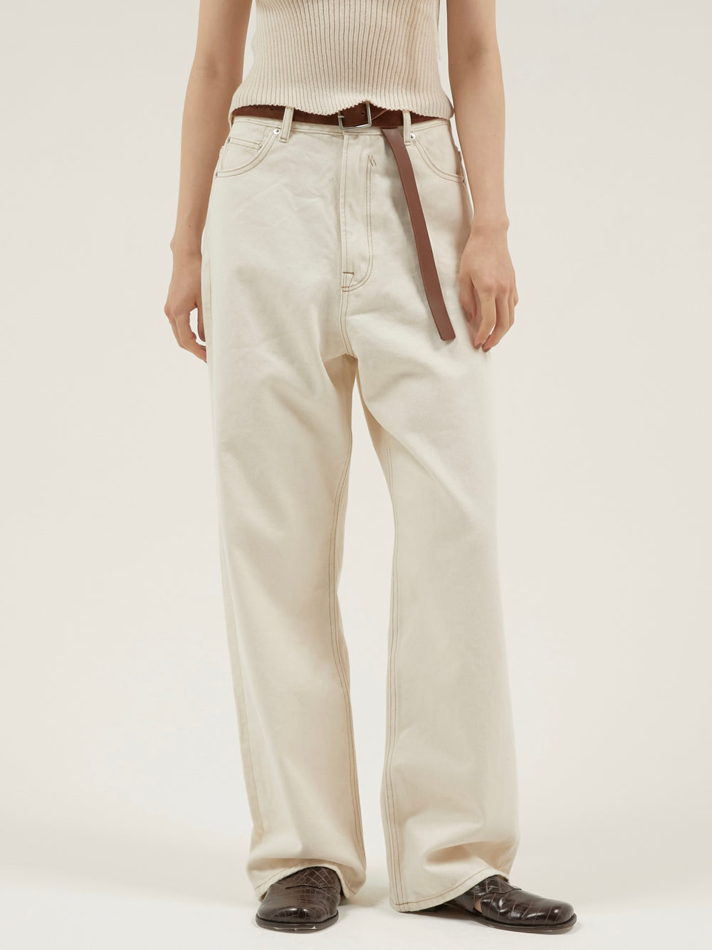 high waist straight denim pants