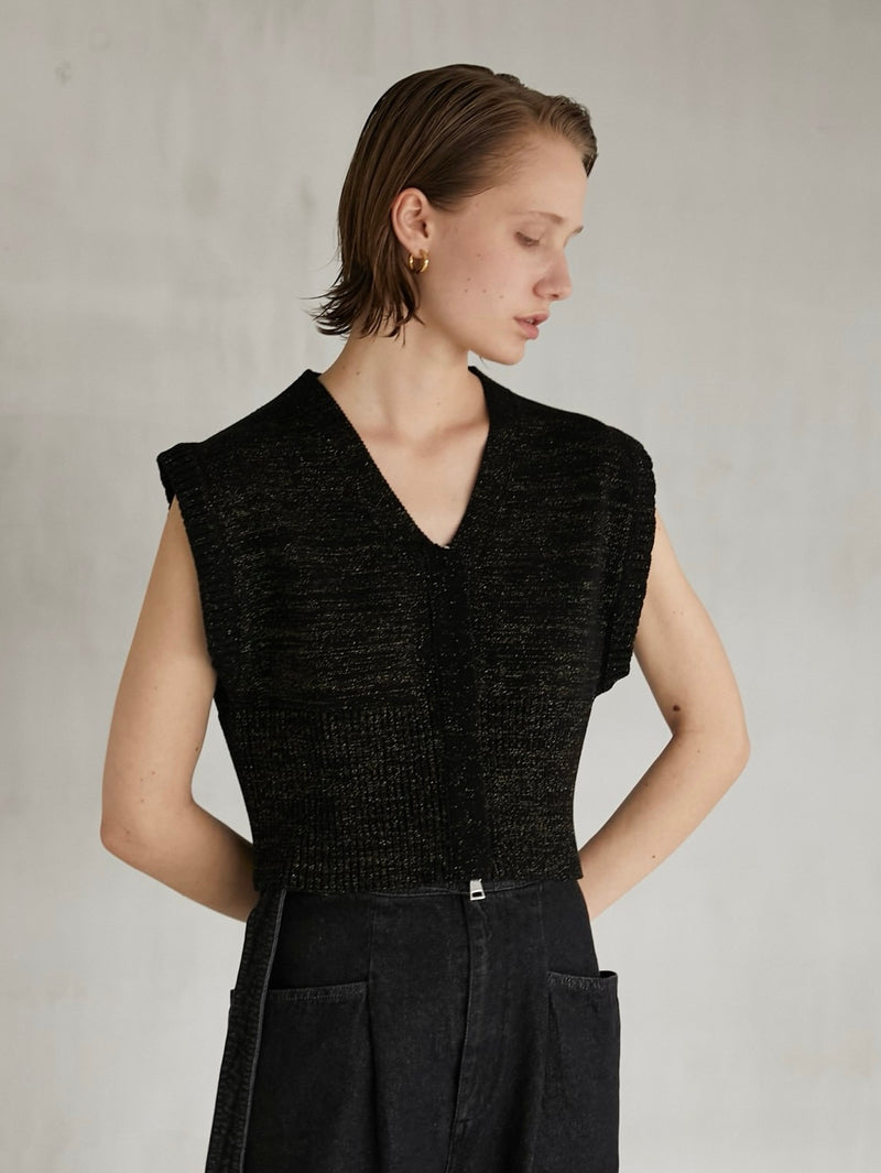 zip up knit vest / gold