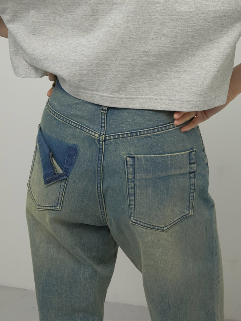 high waist straight denim pants sand beige