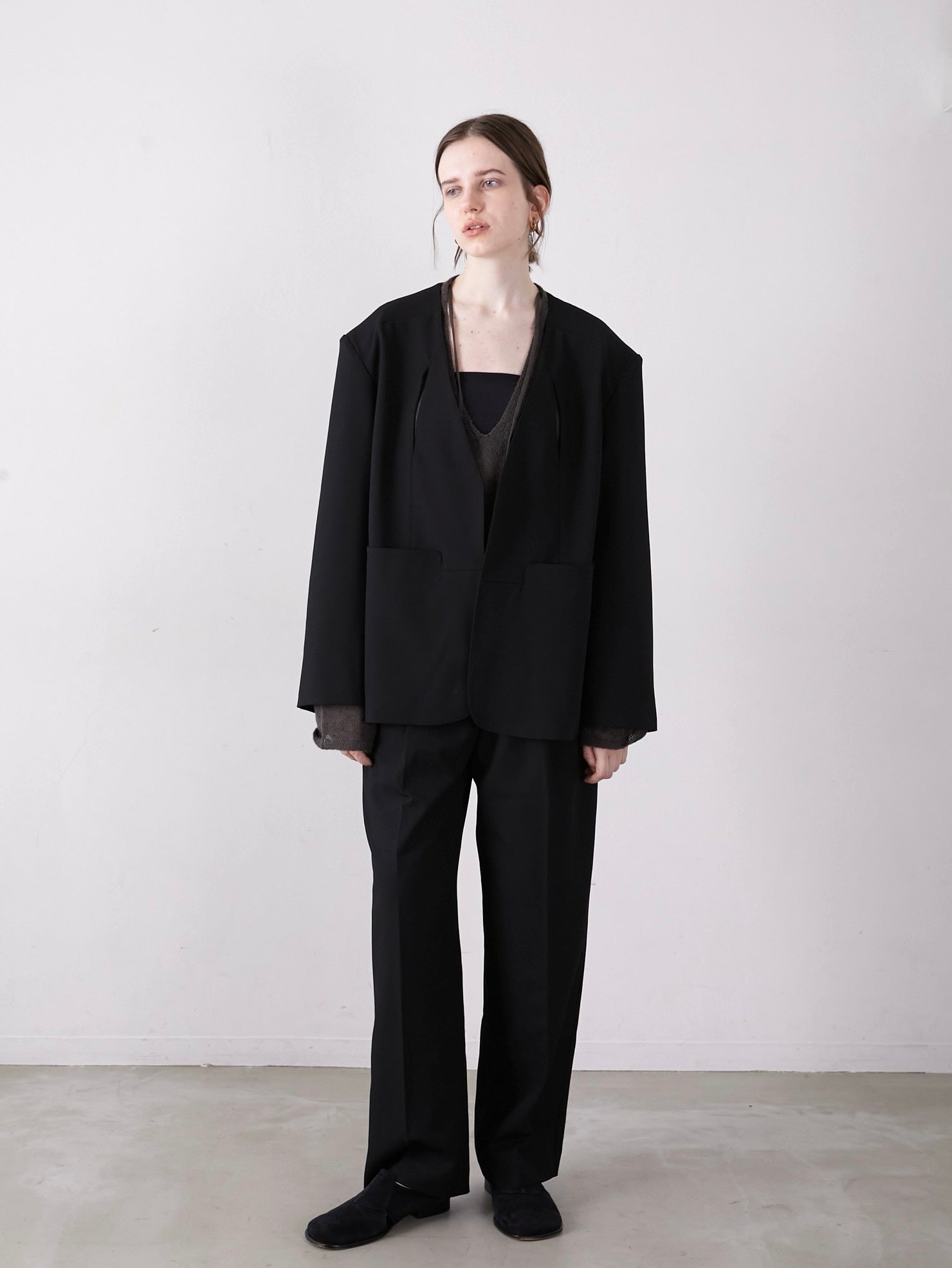 LA PEAU DE GEM ハーフスリーブホールジャケット　ブラック halfsleeve hole jacket – LA PEAU DE GEM