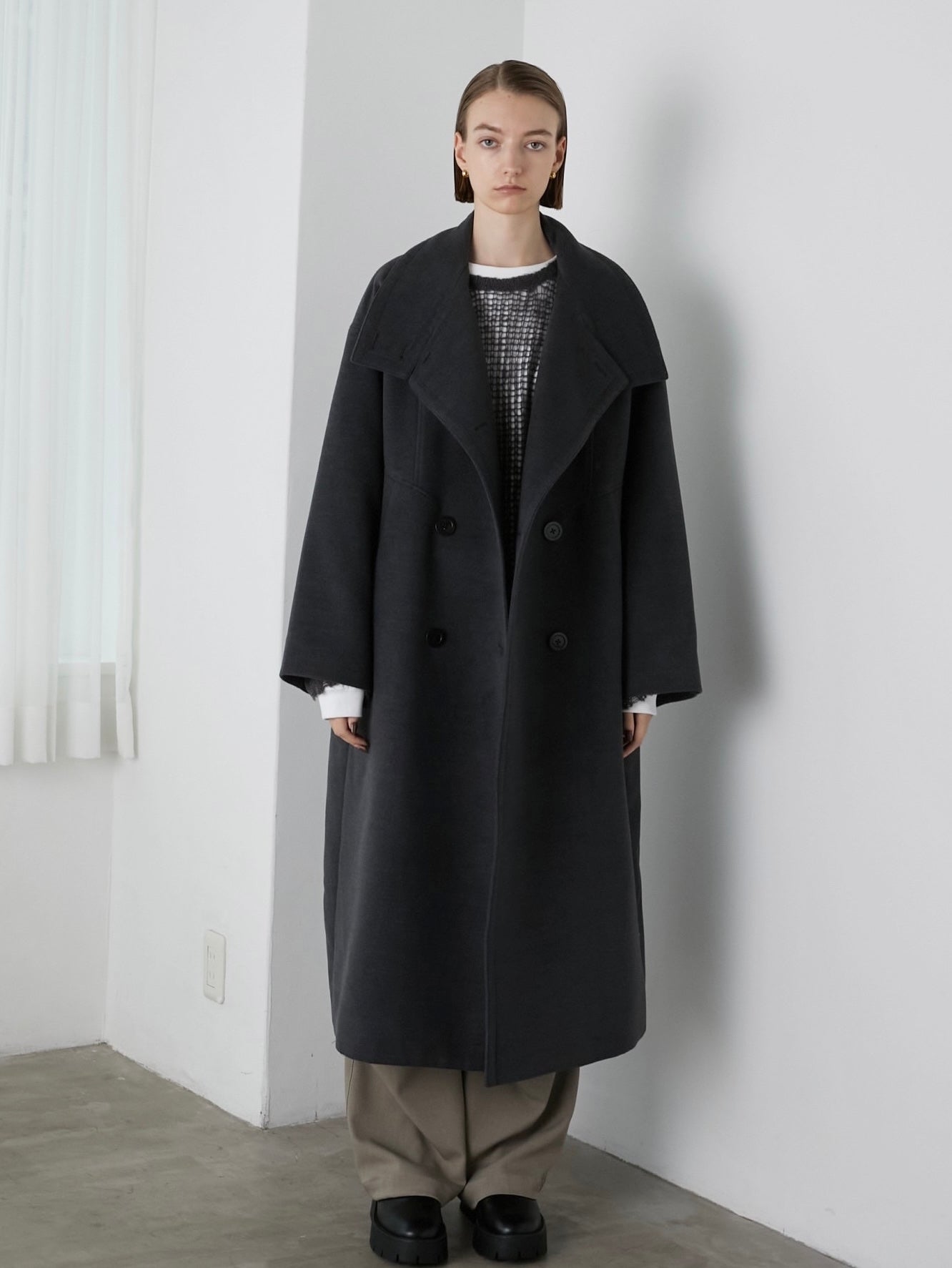 SALE]2way collar long double coat – LA PEAU DE GEM