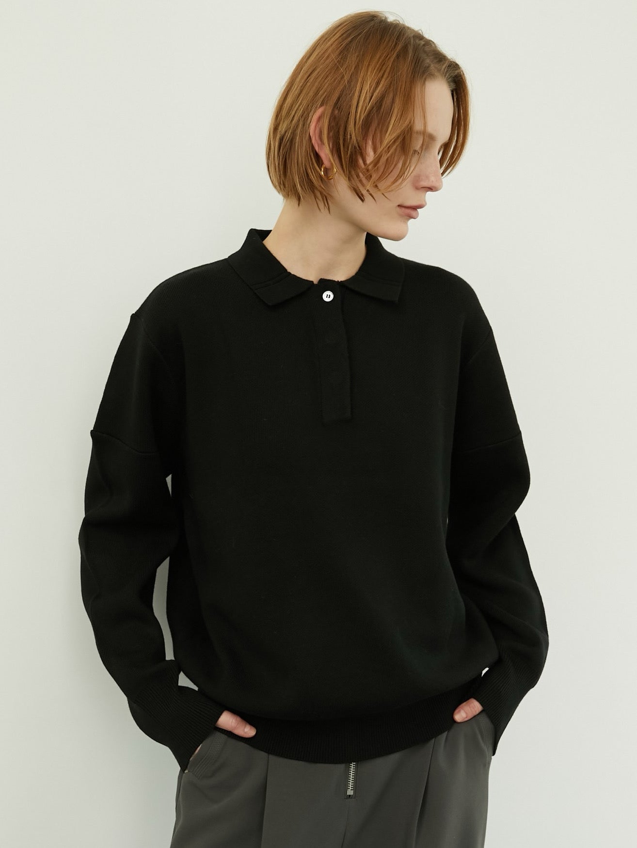 トップス LA PEAU DE GEM knit polo shirt grey knit polo shirt – LA PEAU DE GEM