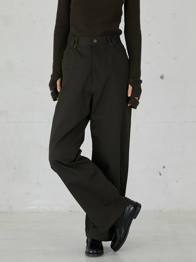 high waist straight twill pants