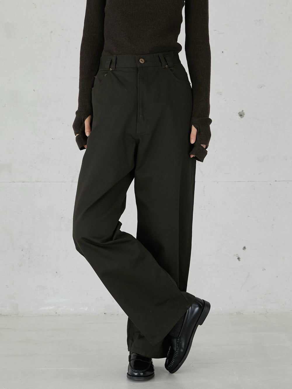 high waist straight twill pants