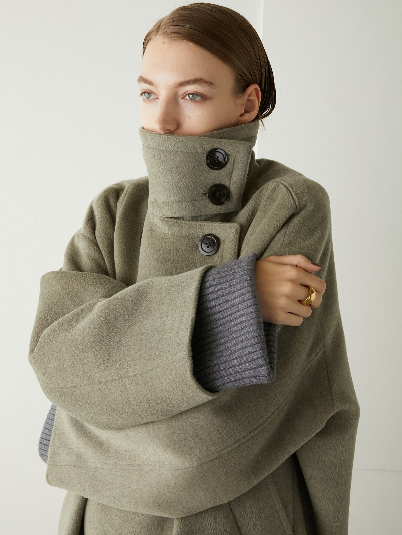 SALE]2way collar long double coat – LA PEAU DE GEM