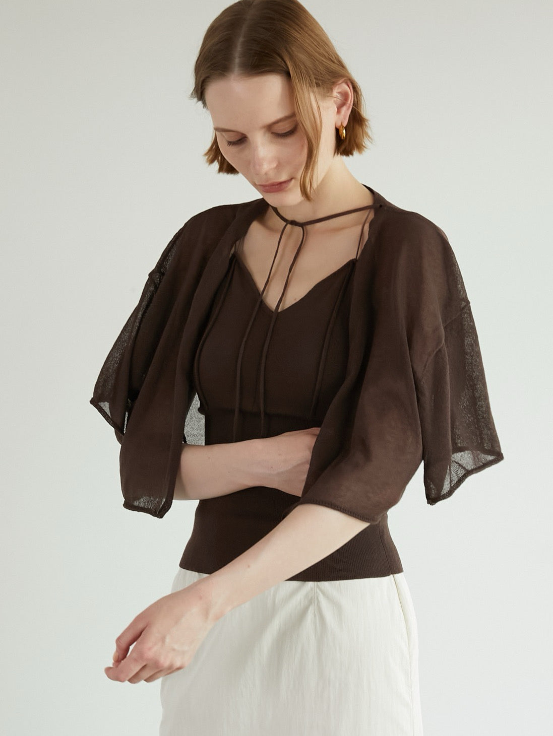 LA PEAU DE GEM sheer short cardigan 黒 sheer short cardigan – LA PEAU DE GEM