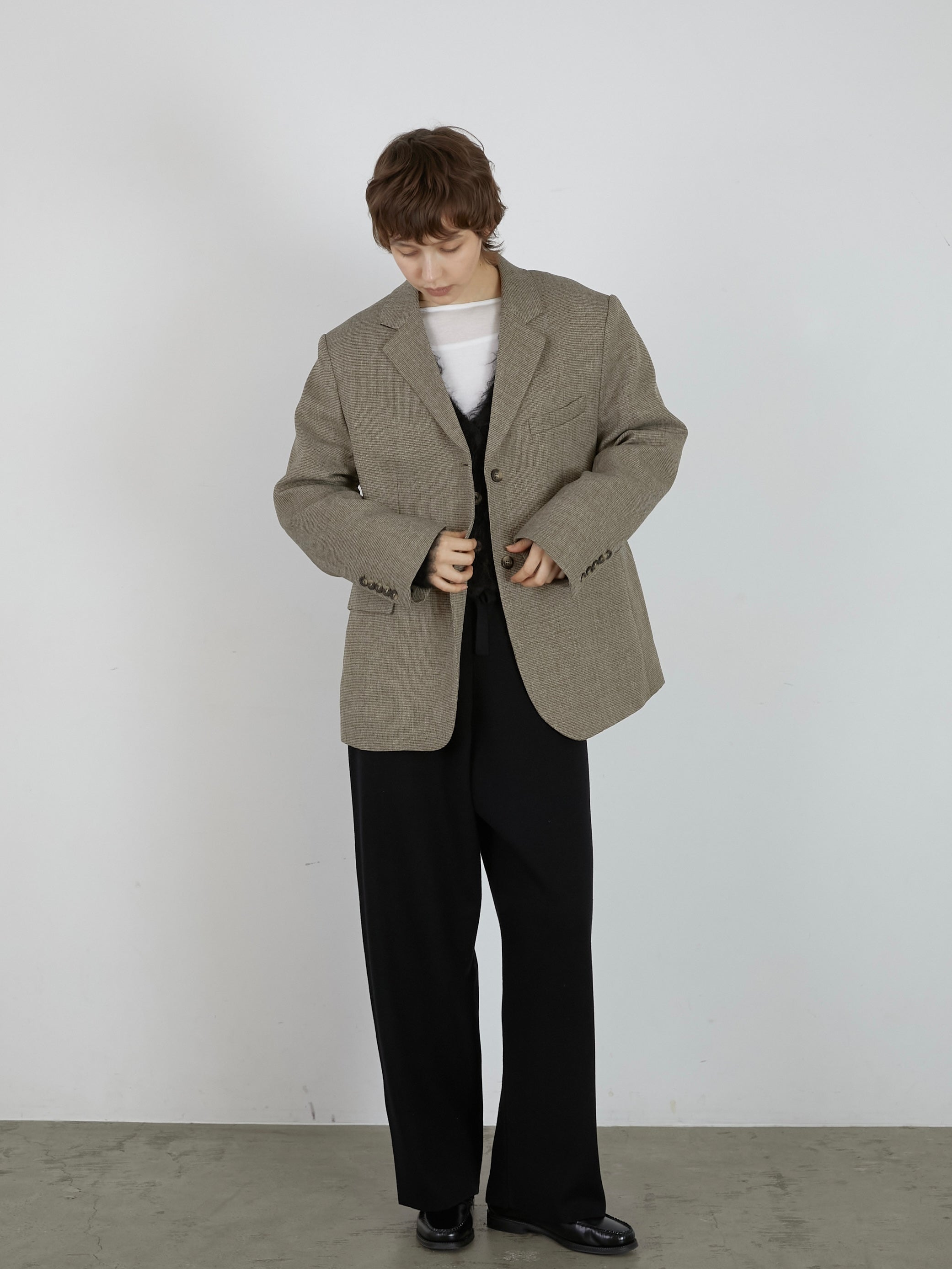 ジャケット・アウター LA PEAU DE GEM shaggy middle coat black LA PEAU DE GEM（ラポドゥジェム）の「【LA PEAU DE GEM】シャギー