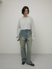 high waist straight denim pants sand beige