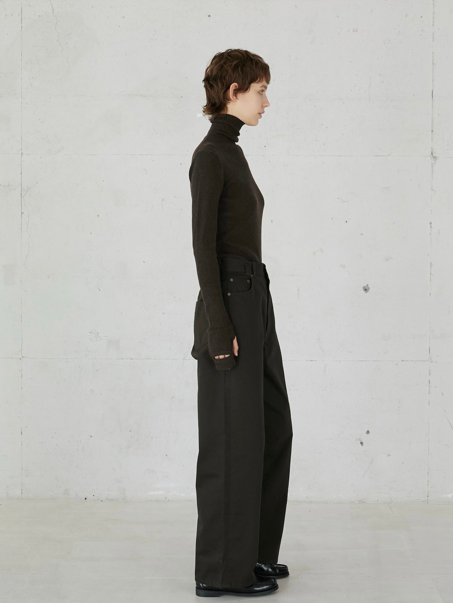 high waist straight twill pants – LA PEAU DE GEM