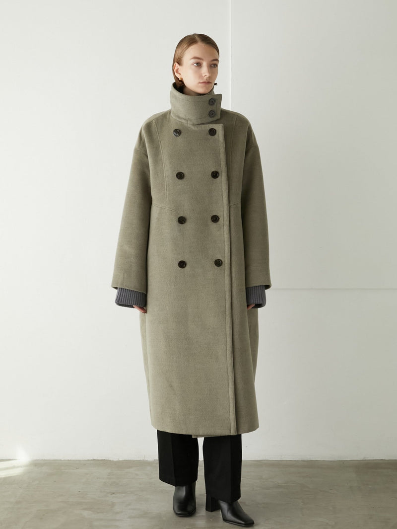 [SALE] 2way collar long double coat