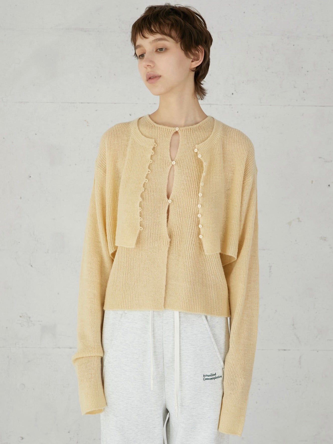 トップス LA PEAU DE GEM two piece layered knit トップス LA PEAU DE GEM two piece layered knit LA PEAU DE