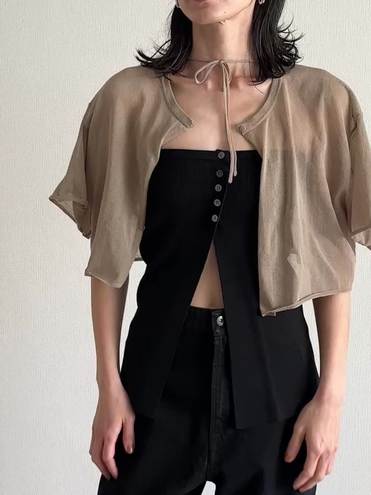 トップス LA PEAU DE GEM sheer short cardigan sheer short cardigan – LA PEAU DE GEM