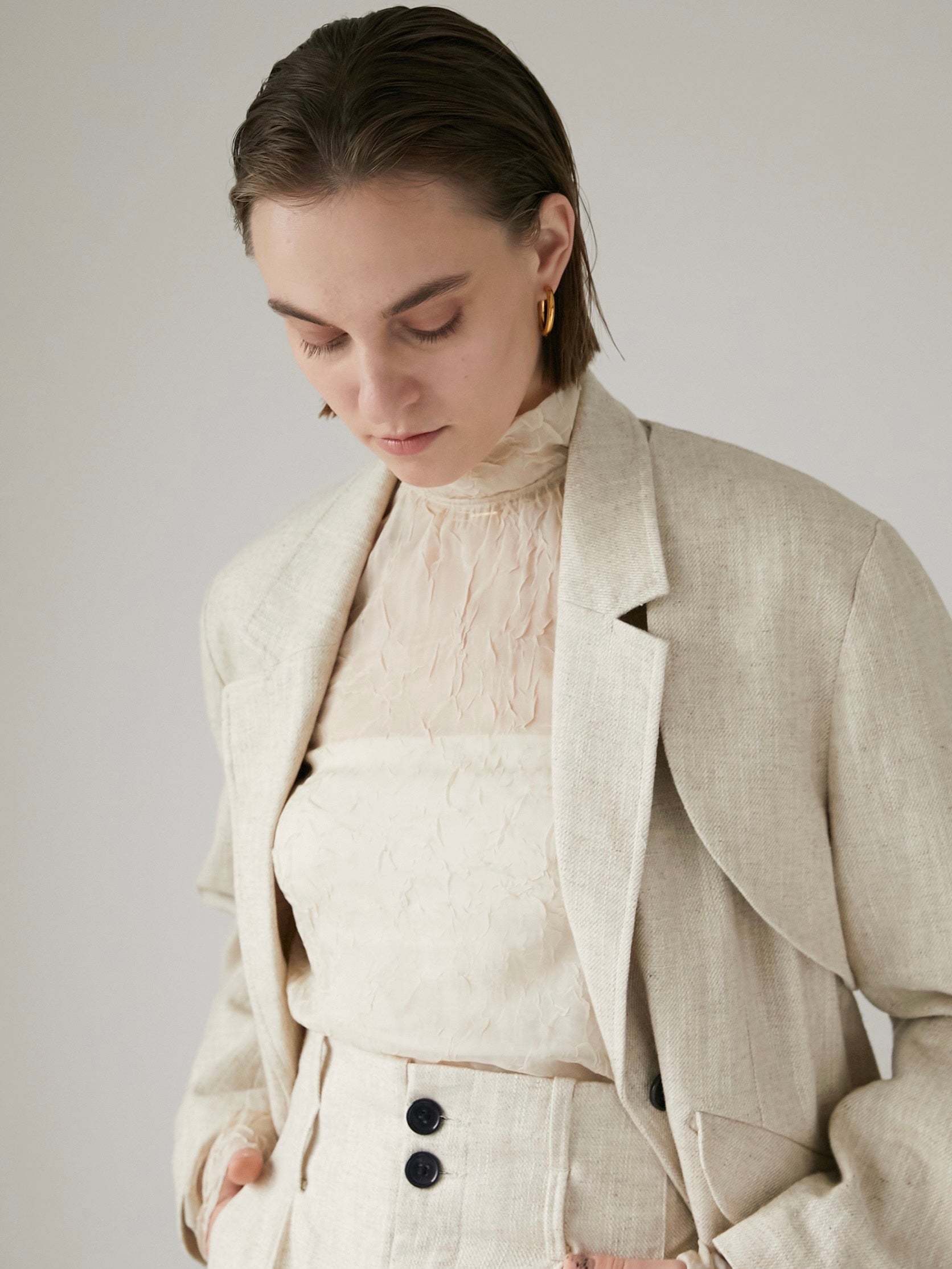 オータムセール LA PEAU DE DEM backzip linen jacket | www.taesis.com.mx